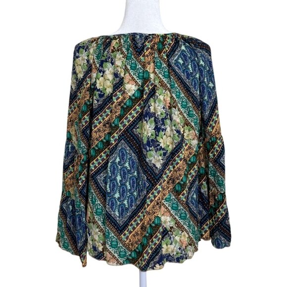 Johnny Was JADE Miza Patchwork Blouse Peasant Boho Top Long Sleeve Tassel Size S - Picture 4 of 8